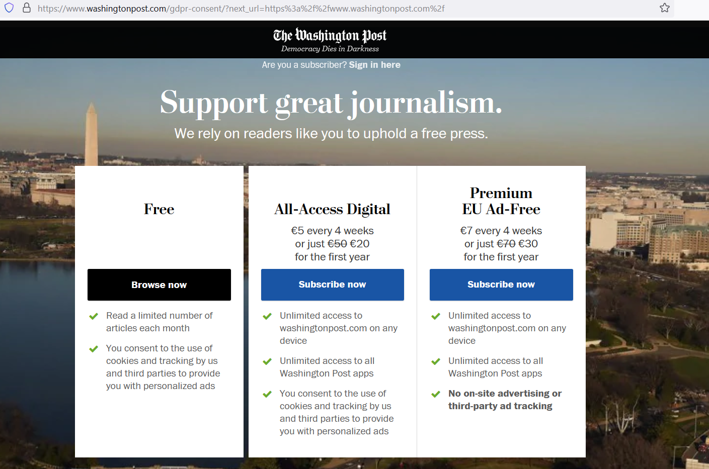 Figure 12: Example of the PUR Model (here: www.washingtonpost.com)